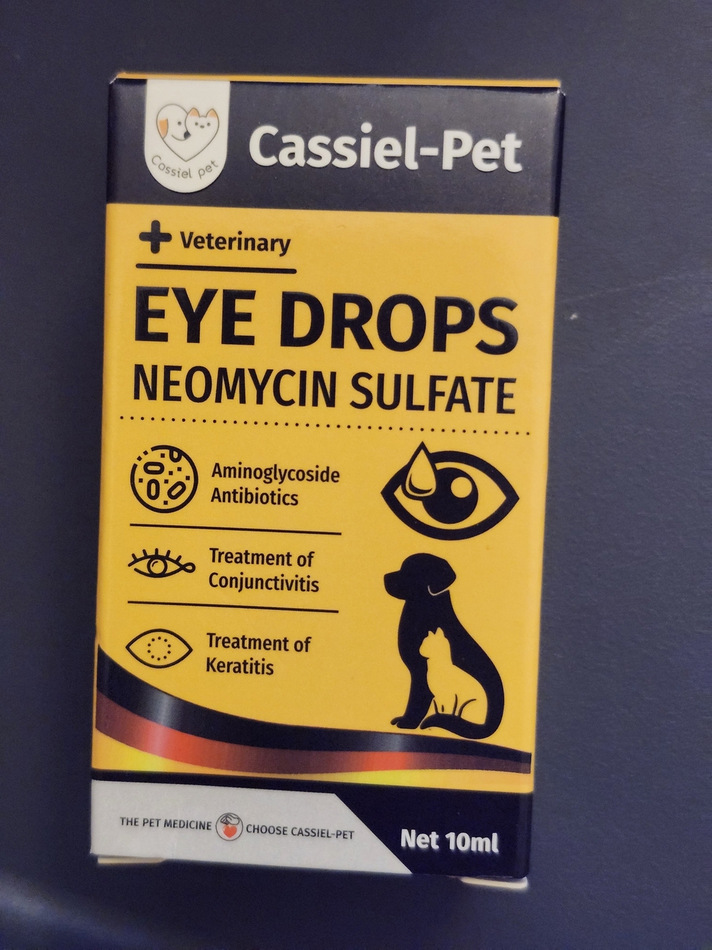 Cassiel-Pet Neomycin Sulfate Eye Drops - Yellow/Black